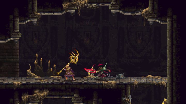 A skeleton holds a candlestick in Blasphemous 2.