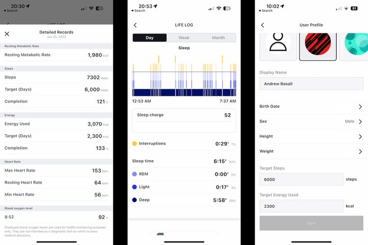 Screenshots taken from the Casio Watches app.