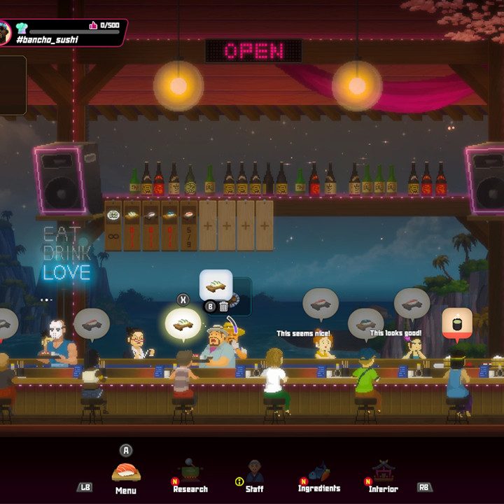 Dave serves customers sushi in Dave the Diver.