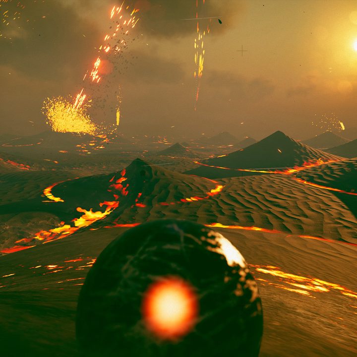 An orb sits in an alien desert in Exo One.