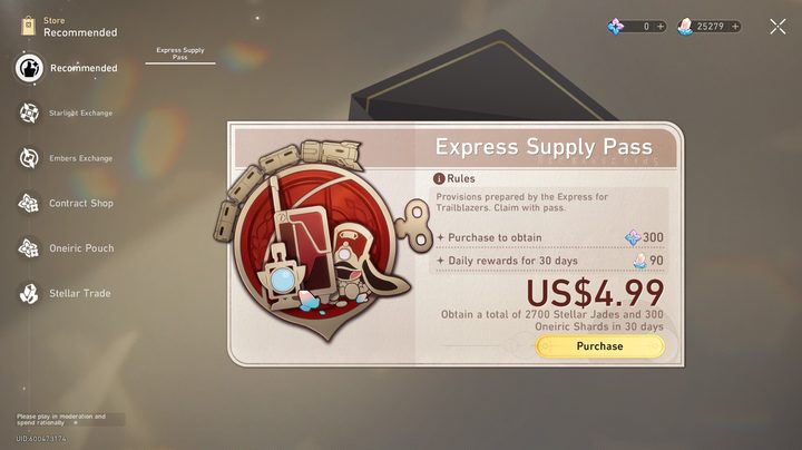 Express supply pass promo in Honkai: Star Rail