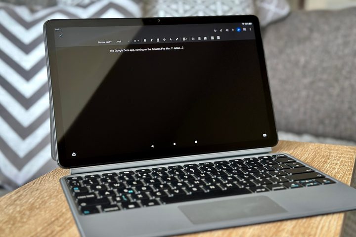 Google Docs running on an Amazon Fire Max 11 tablet.
