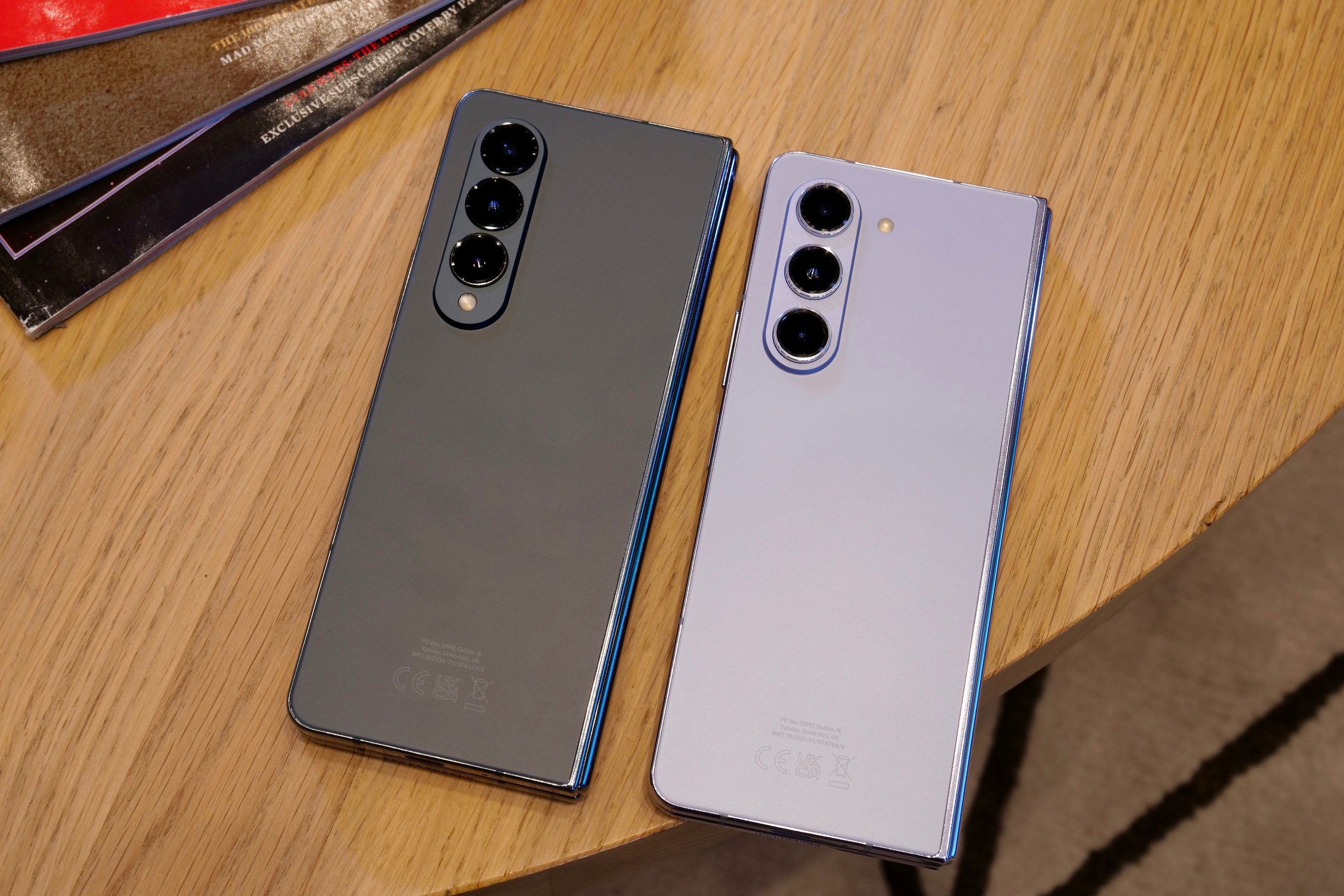 The back of the Samsung Galaxy Z Fold 4 and Galaxy Z Fold 5.