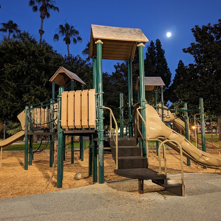 Night Sight shot of playground taken with Google Pixel Fold.