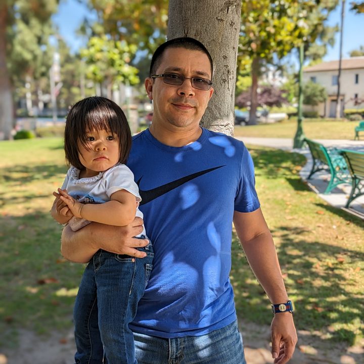Daddy daughter portrait taken with Google Pixel Fold.