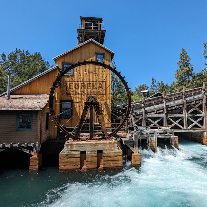 Eureka water wheel at Disney California Adventure taken with Google Pixel Fold ultrawide camera.