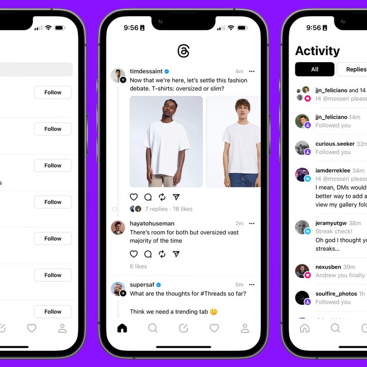 Screenshots of different Instagram Threads pages.