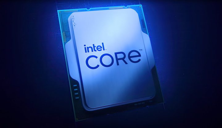 An Intel processor over a dark blue background.