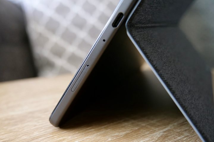 The Amazon Kindle Fire Max 11's MicroSD card slot.