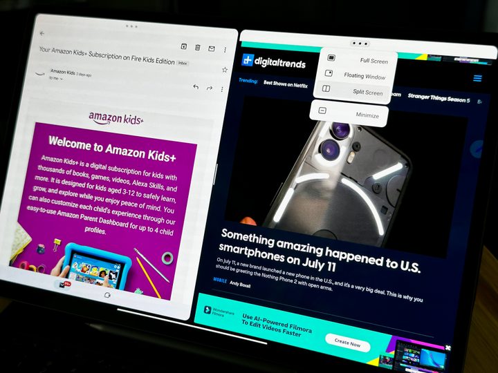 Lenovo Tab Extreme multitasking menu split screen.