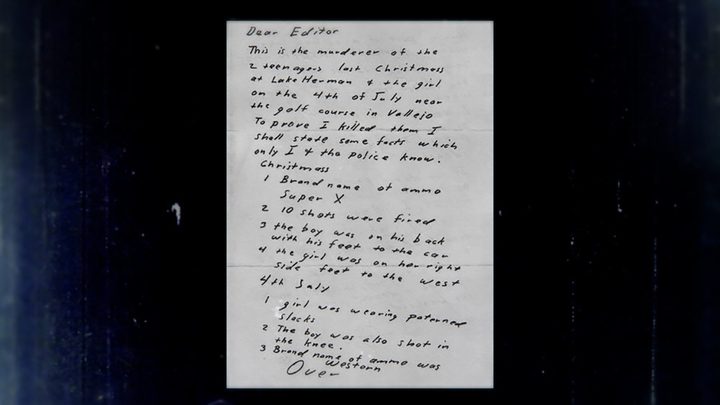 A copy of one of the Zodiac Killer's letters in a scene from Myth of the Zodiac Killer.