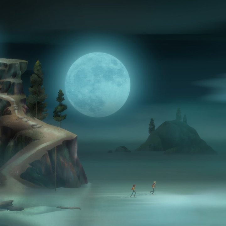 Riley and Jacob walk on a beach at night in Oxenfree II: Lost Signals.