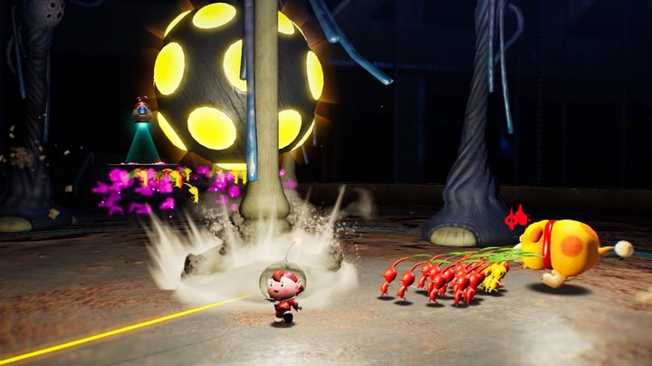Pikmin run from a giant spider in Pikmin 4.