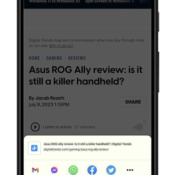 Printing a Chrome webpage from the Share menu,