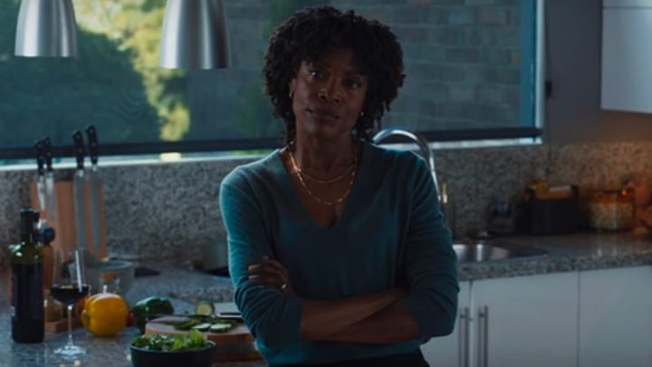 Priscilla Fury leaning in the kitchen in Secret Invasion.