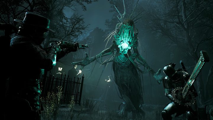 A gunslinger shooting a glowing wraith.
