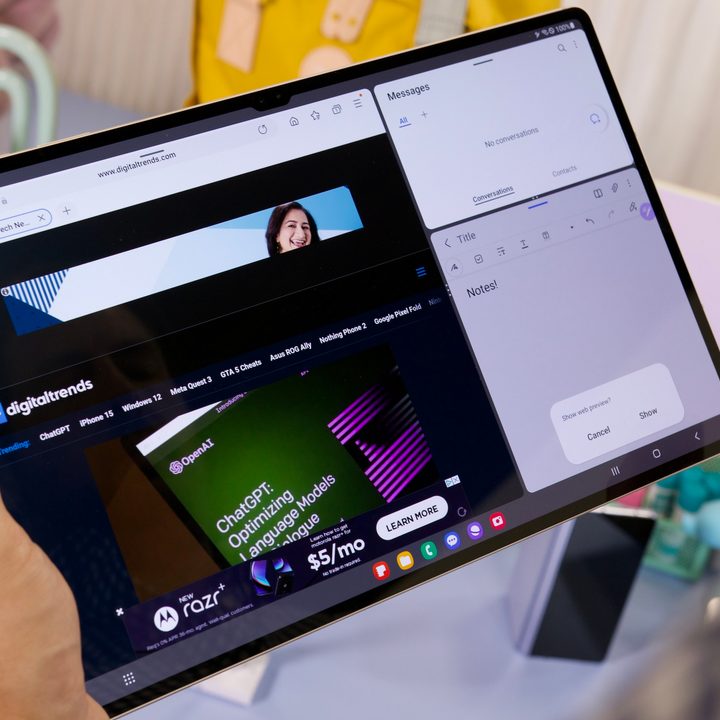 Someone using multiple apps on the Samsung Galaxy Tab S9 Ultra.