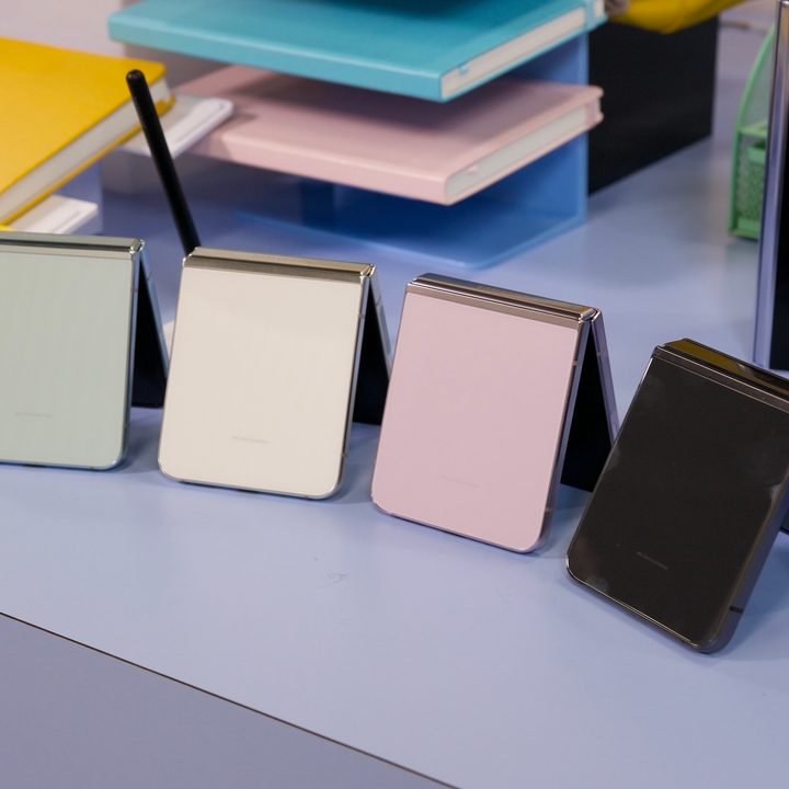 The Samsung Galaxy Z Flip 5 in mint, cream, pink, and black colors.