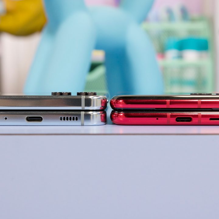 Samsung Galaxy Z Flip 5 next to the Motorola Razr Plus.