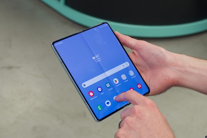 Someone using the main display on the Samsung Galaxy Z Fold 5.