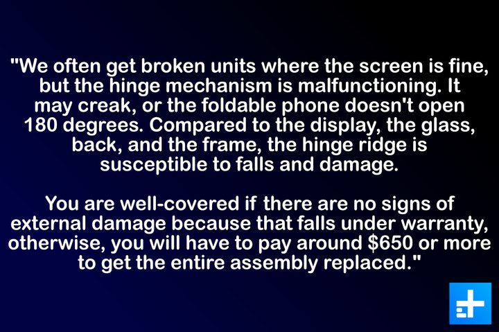 Comment about Samsung foldable phones from an expert at an authorized service outlet.