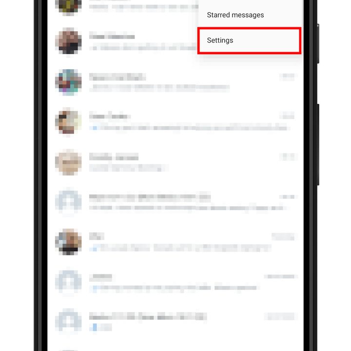 Opening Settings in WhatsApp to access your QR invite code.