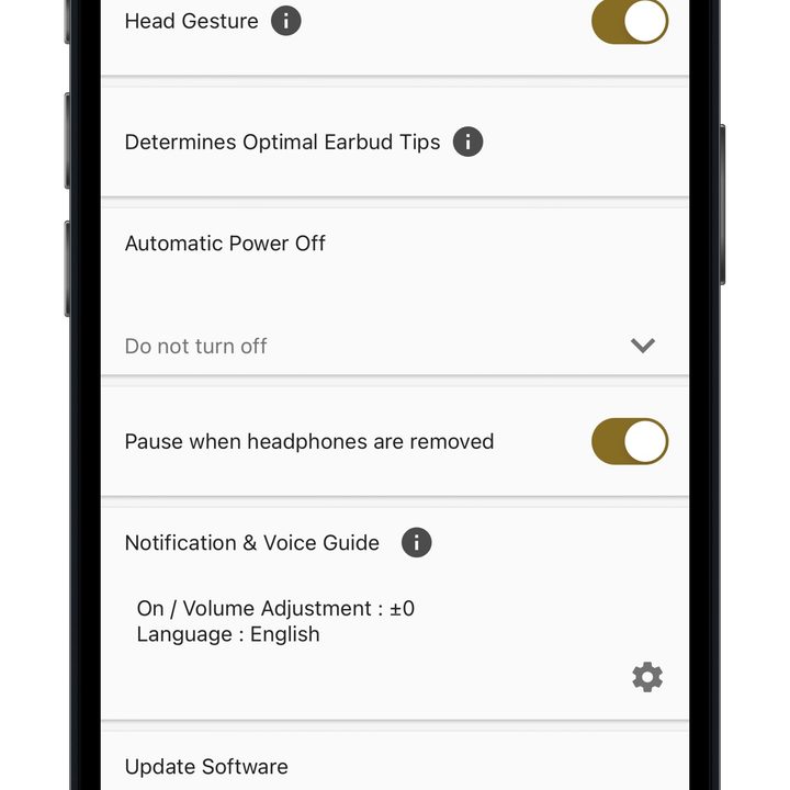 Sony Headphones app for iOS System page.