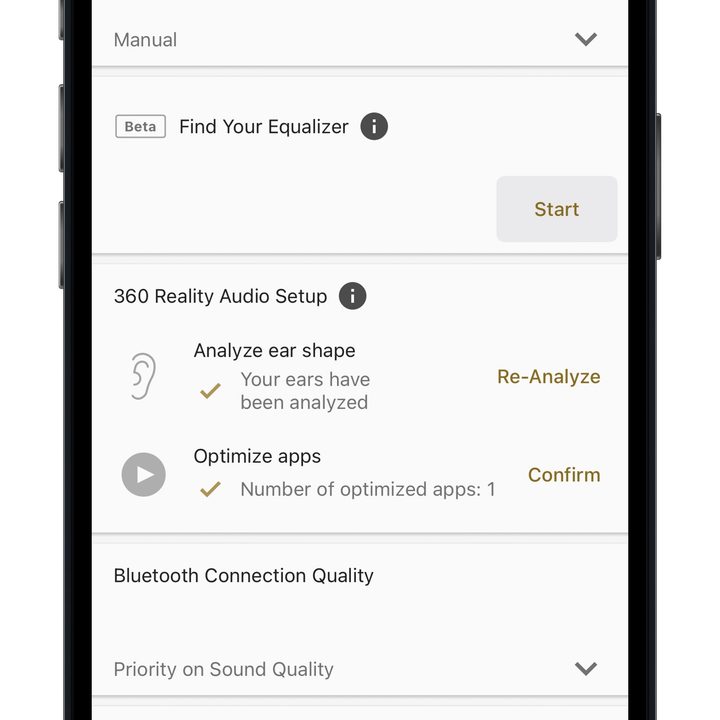 Sony Headphones app for iOS Sound page deeper settings.