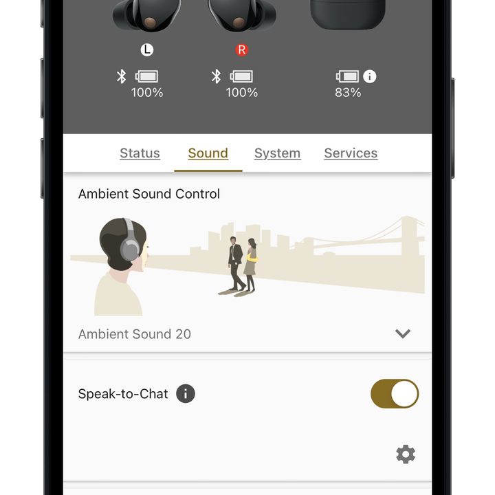 Sony Headphones app for iOS Sound page.