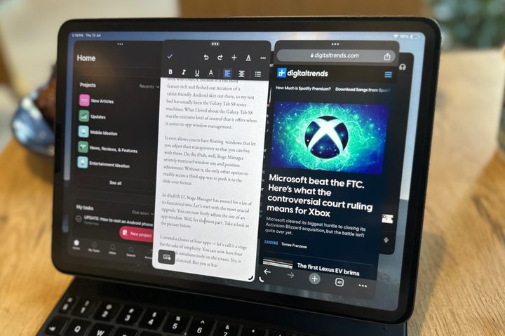 Four app windows in view on an iPad
