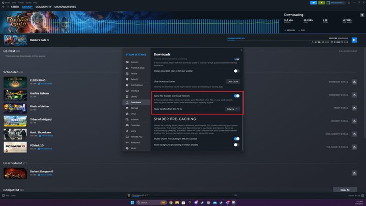 Local file transfer option in Steam.