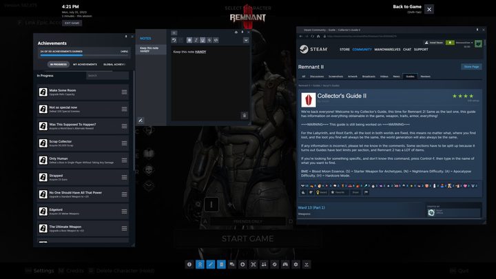 The Steam Overlay running on top of Remnant 2.