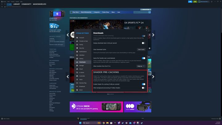 The Shader Pre-Caching option in Steam.