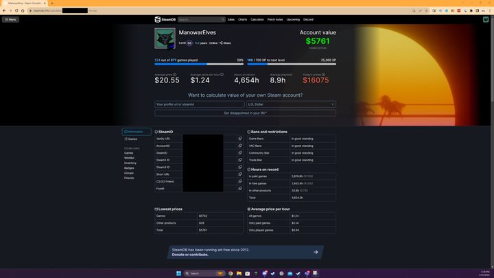 The Steam Calculator option in SteamDB.