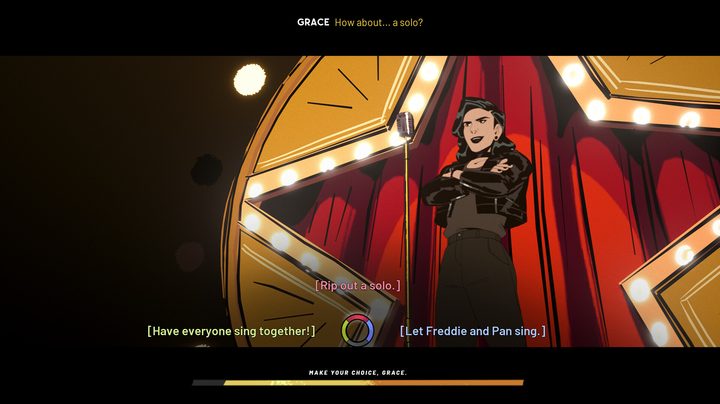 Grace sings a song in Stray Gods.