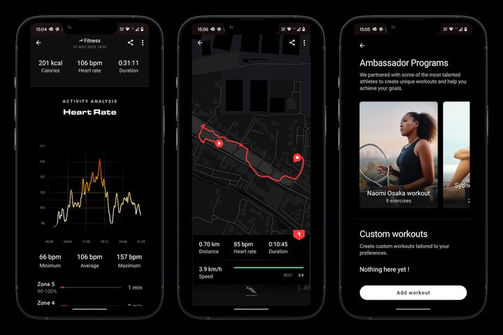 Screenshots taken from Tag Heuer's smartwatch app.