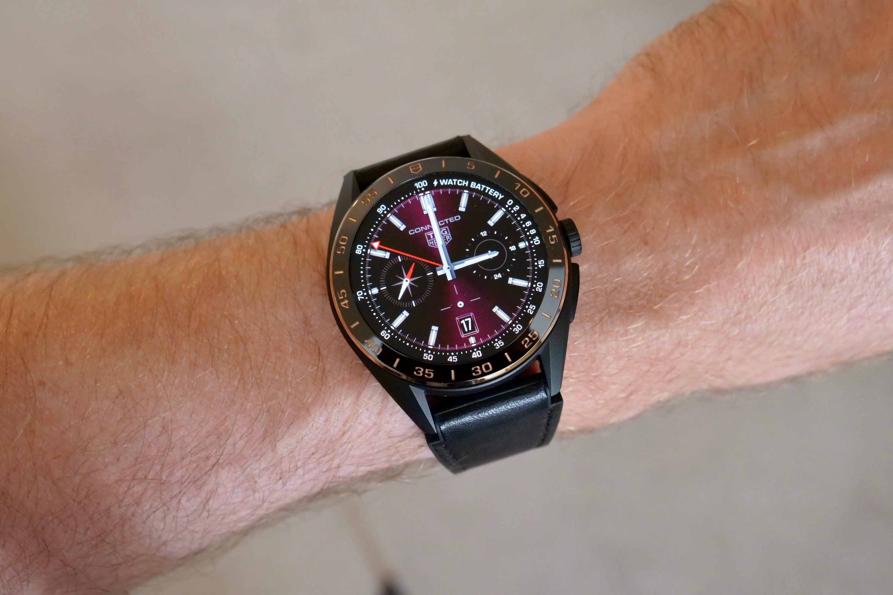 The Mirage watch face on the Tag Heuer Connected Calibre E4 Bright Black Edition.