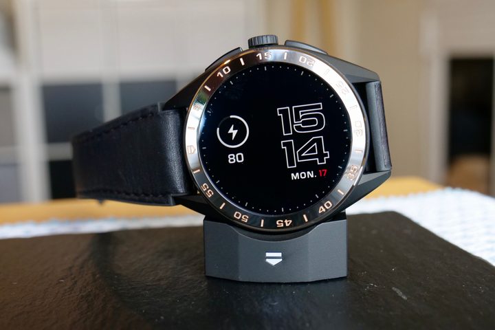 The Tag Heuer Connected Calibre E4 Bright Black Edition on charge.