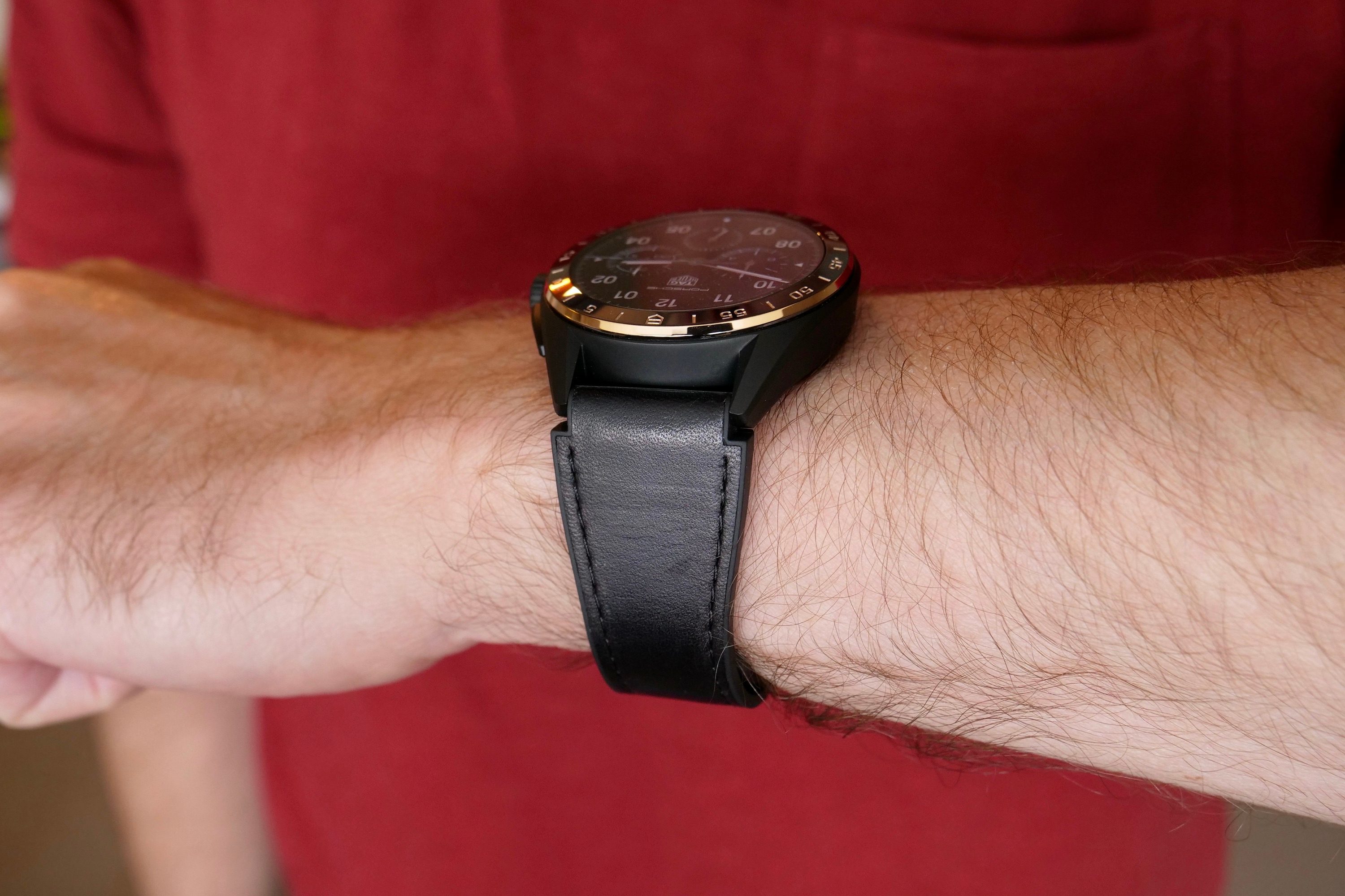 The Tag Heuer Connected Calibre E4 Bright Black Edition on a person's wrist.