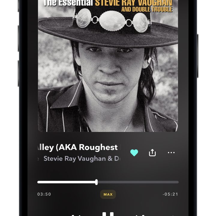 Tidal app for iOS showing now playing screen with Max quality track.