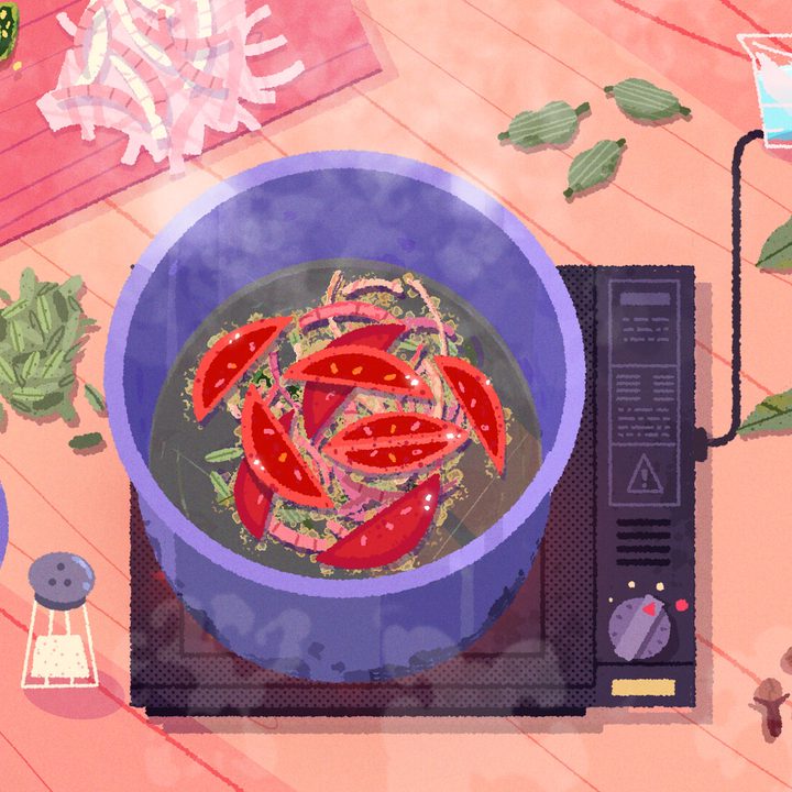 A pot full of ingredients appears in Venba.