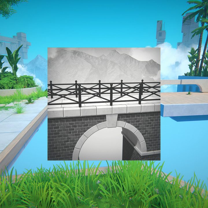 A photo of a bridge connects to platforms in Viewfinder.