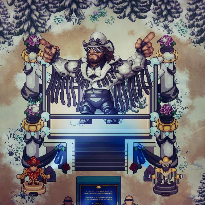 A Macho Man statue stands tall in WrestleQuest.