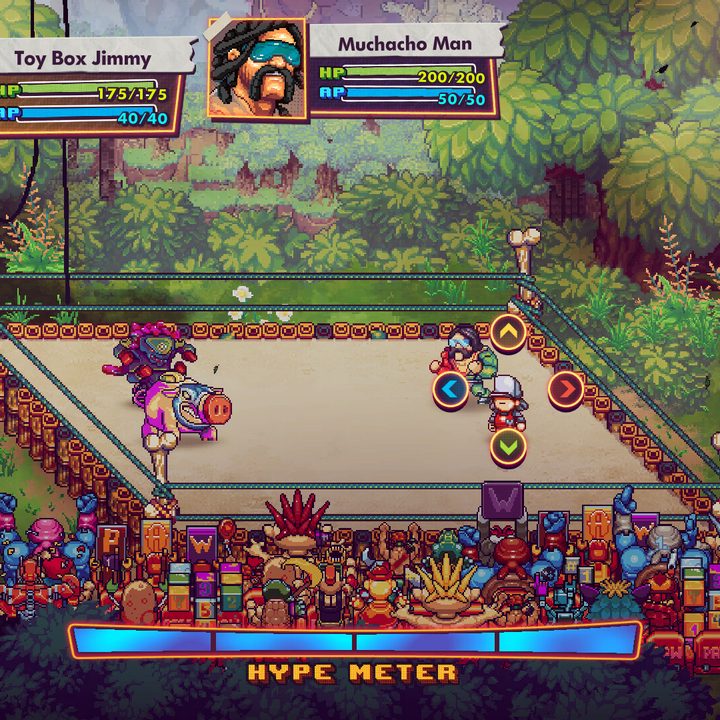 Wrestlers square off in a ring in Wrestlequest.