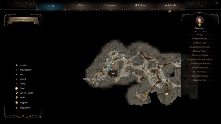 A map of the whispering depths in Baldur's Gate 3.