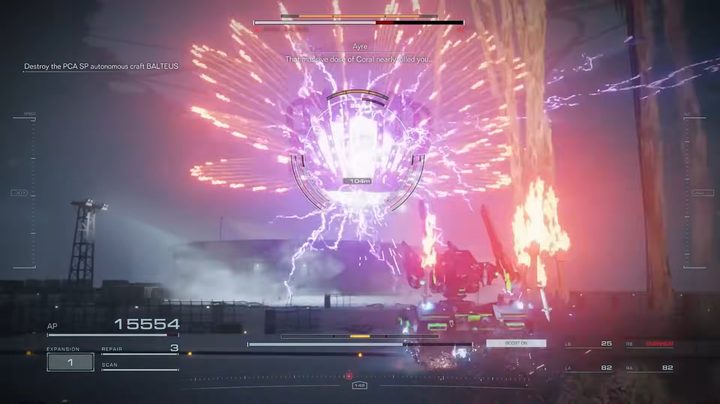 A flying mech launching dozens of missiles in the air.
