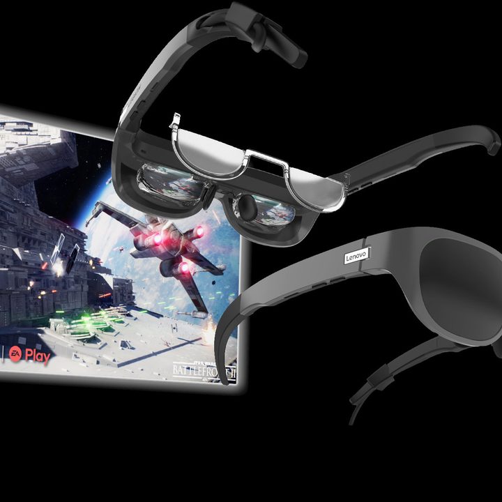 A product shot showing the front and back of Lenovo Legion Glasses.