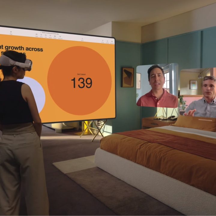 Apple Vision Pro can show an app and floating FaceTime windows,