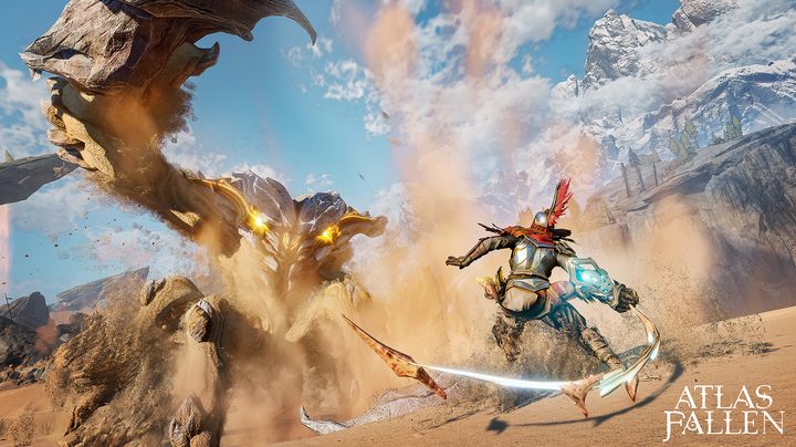 Combat against a crab-like enemy in Atlas Fallen.