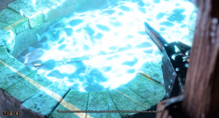 A sword being forged in blue fire.